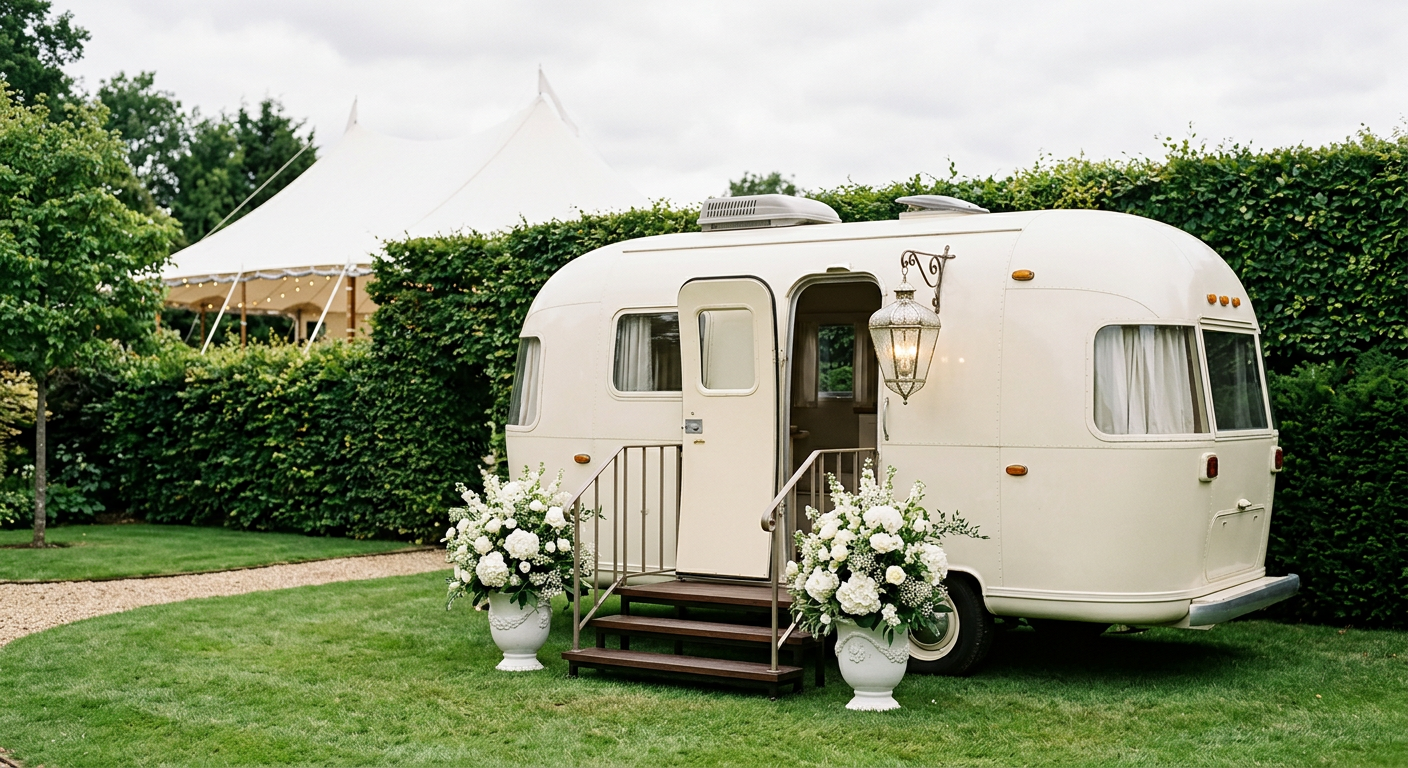 Generated image of a backyard green-room trailer